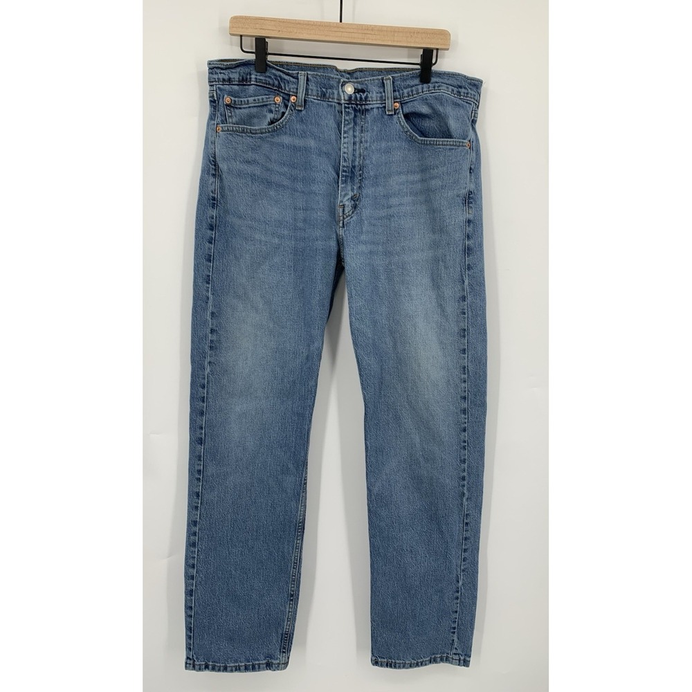 Levis 505 Jeans Mens 36x32 Blue Straight Leg Light Wash Denim Pants Distressed